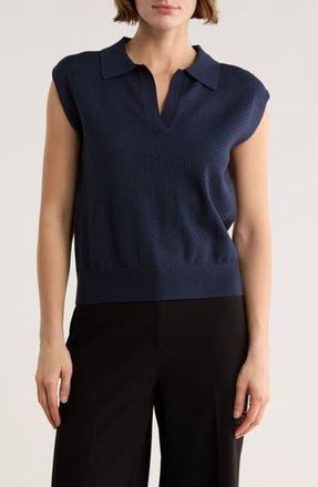 Elie Tahari Pointelle Sleeveless Polo Sweater in Nightlife at Nordstrom Rack, Size X-Small