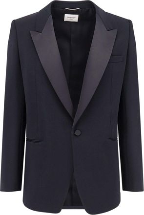 Saint Laurent Certified Wool Blazer With Satin Lapel-Uomo