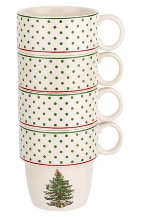 Spode Set of 4 Christmas Tree Mugs in Green at Nordstrom
