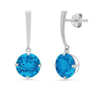 MAX + STONE 14k White Gold Solitaire Round-Cut Gemstone Drop Earrings (8mm)