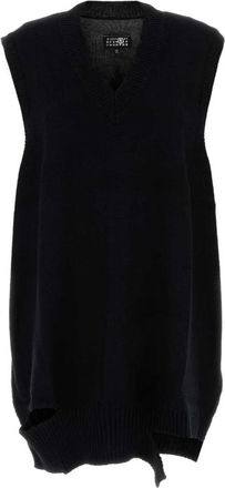 Maison Margiela V-hals Mouwloze Mini Jurk - Dames - Korte kleedjes - Zwart - XS - Wol - Kleedjes