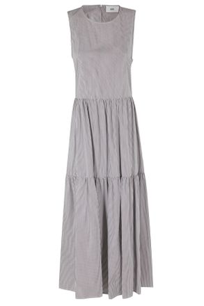 SOLOTRE Brown/White Round-Neck Sleeveless Cotton Midi Dress