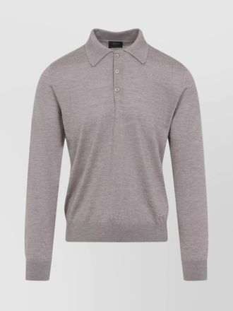 Brioni cashmere silk long-sleeve polo sweater