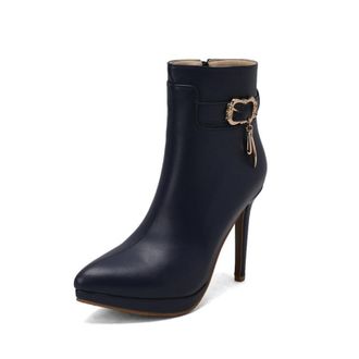 Generic Womens boots with pointed toe and stiletto heel - platform and metal buckle for evening occasions,Blue,7.5 UK