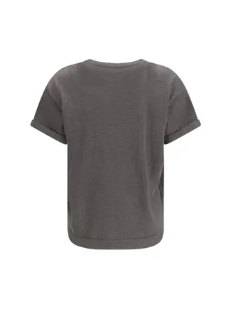 Brunello Cucinelli Womens Cashmere Glitter T-Shirt Piombo T-Shirts And Polos