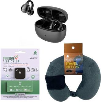 Pursonic Ultimate Travel Essentials Bundle - Wireless Earbuds, Purtag Tracker & Memory Foam Travel Pillow Set in Black at Nordstrom