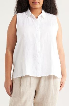 Eileen Fisher Organic Linen Sleeveless Button-Up Shirt in White at Nordstrom Rack, Size 2X