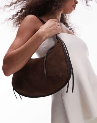 & Other Stories Borsa shopping piccola arrotondata in camoscio marrone con frange in pelle