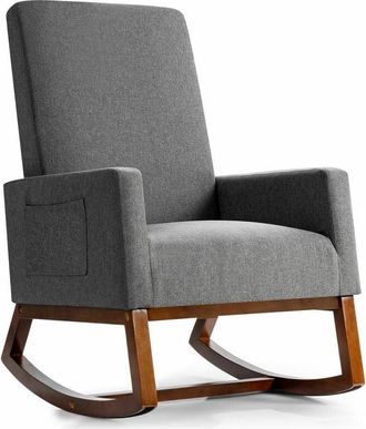Costway Costway - Modern Rocking Chair Upholstered Fabric Leisure Armchair with Rubber Wood Base