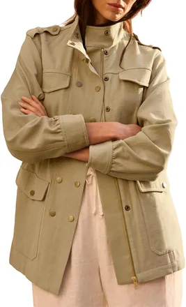 Mint Velvet Washed Four Pocket Shacket in Khaki at Nordstrom, Size X-Small