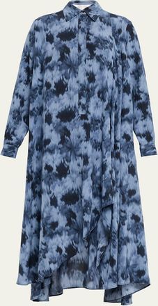 Michael Kors Blur Floral-Print Draped Midi Caftan Shirtdress