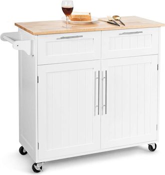 Costway Isla De Cocina, Carro De Cocina Giratorio Con Cajones De Almacenamiento Y Grandes Armarios, Carro De Servir, 4 Ruedas Universales Y Toallero, 94 X 45 