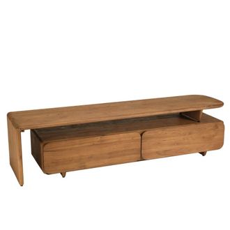 Macabane Mueble de televisi&oacute;n de 2 cajones, de madera de teca reciclada