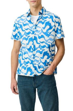Rodd & Gunn Fireshaw Wave Print Short Sleeve Cotton Button-Up Shirt in Ocean at Nordstrom, Size Xxx-Large