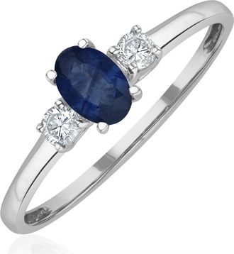 The Diamond Store Sapphire 6 x 4mm And Diamond 18K White Gold Ring