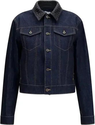 Bottega Veneta Denim Jas met Intrecciato Kraag - Dames - Spijkerjassen - Blauw - S - Denim - Jassen