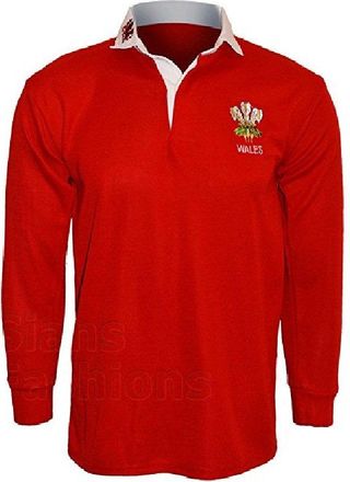ACTIVEWEAR Wales Welsh Cymru Rugby Shirts Full Sleeve Embroidered Logo Unisex Adults Size S to 5XL (3XL, RED)