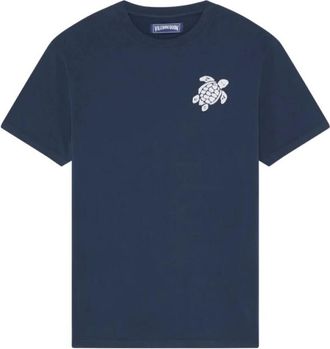 Vilebrequin Portisol Katoenen T-shirt Grote Schildpad Borduursel - Heren - T-shirts - Blauw - 2XL - Katoen - Tops