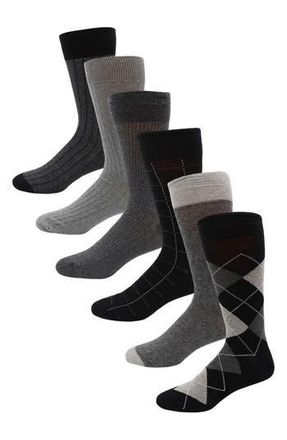 Lorenzo Uomo 6-Pack Assorted Cotton Blend Dress Socks in Black at Nordstrom Rack