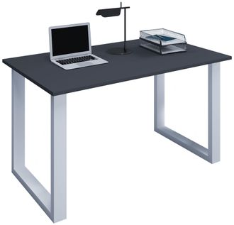 VCM Vcm - Wood Desk Al. 76 X An. 140 X P. 80 Cm Mesa De Ordenador Lisa Pies De Metal De Alta Calidad Mesa De Trabajo Muebles De Oficina - Lona U (plata / 