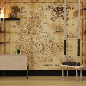 Superfresco Easy Treasure Map Natural Print To Order 3m x 2.8m Mural in Beige