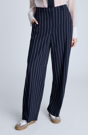 Kenneth Cole High Waist Stripe Wide Leg Pants in Dark Navy/Pure White at Nordstrom, Size 10