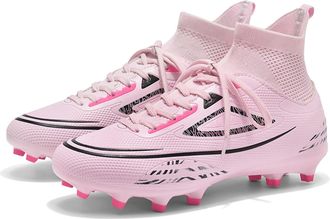 Generic Mens Lightweight High-top Soccer Shoes - Breathable Professional Training Sneakers - Indoor Anti-Slip Football Shoes (Pink,9.5)