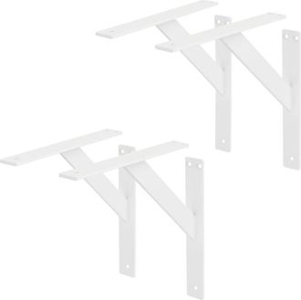 ML Design Ml-design Set De 4x Soporte De Estante 240x240mm Blanco De Aluminio Estilo Industrial &Aacute;ngulos Para Estanter&iacute;a De Pared Apto Para Tableros, Balda, Repi