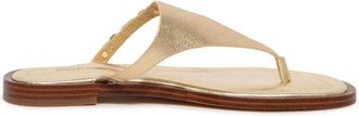Michael Kors Metallic Leather Flat Thong Sandal - Dames - Slippers - Geel - 35 EU - Leer - Schoenen