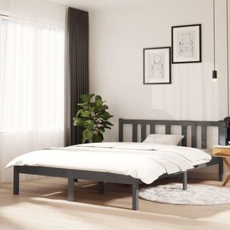 Berkfield Home Bed Frame Grey Solid Wood 135x190 cm Double