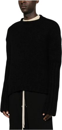 Rick Owens Truien & Vesten, Heren, Zwart, L, Kasjmier, Trui met ronde hals en ribbelstructuur