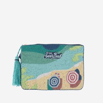 MC2 Saint Barth Clutch Mc2 Saint Barth De Algod&oacute;n Con Motivo De Playa De Pedrer&iacute;a