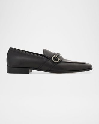 Ferragamo Men & apos;s Leather Side-Gancio Loafers