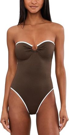 Seafolly Beach Bound Ring Front Bandeau One-Piece Womens Swimsuits One Piece Dark Chocolate : AUS 18 (US Womens 14), Elastane/Nylon