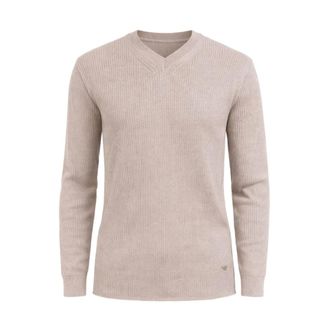 Emporio Armani V-neck Knitwear, male, Beige, Size: 2XL Sueter Canale Cuello Pico