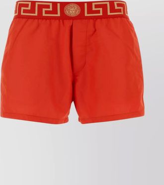 Versace polyester swim shorts with pockets and elastic waistband