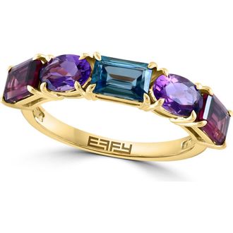 Effy 14K Rose Gold Amethyst, London Blue Topaz & Rhodolite Ring in Gold Multi at Nordstrom Rack, Size 7
