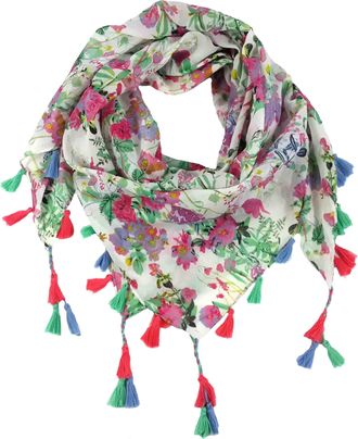 Lina & Lily Multi-Patterns Flower Geometric Tribal Aztec Paisley Print Square Scarf Shawl with Tassels (A1)