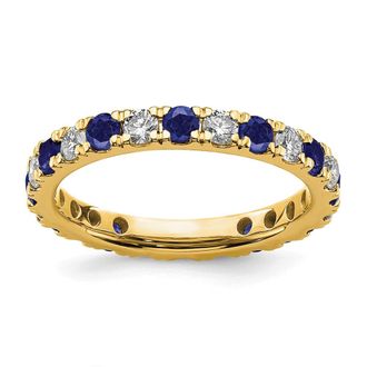 Diamond2Deal 14k Yellow Gold Lab Grown Diamond & Sapphire Eternity Wedding Band Ring 0.85Ct Clarity- VS Color- G-H