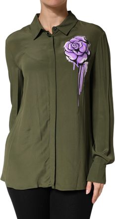 Moschino Boutique Moschino Womens Acetate Colla Long Sleeves Floral Womens Top (Pre-Owned)