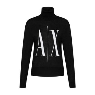 A|X Armani Exchange Turtlenecks, female, Black, XS, Black Wool Sweatshirt Aw24 Polo Neck