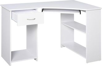 HOMCOM Corner Computer Desk with Shelves 75x120x70cm White | TJ Hughes