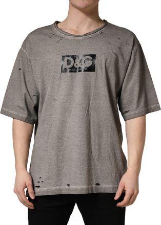 Dolce & Gabbana Mens Gray Dg Logo Print Cotton Round Neck T-Shirt