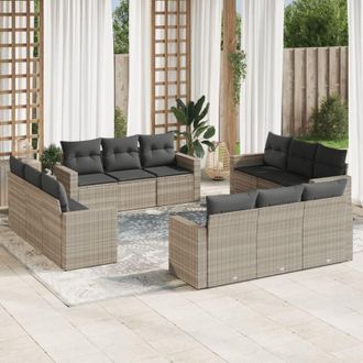 vidaXL Set De Sof&aacute;s De Jard&iacute;n 12 Pzas Y Cojines Rat&aacute;n Sint&eacute;tico Gris Vidaxl