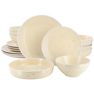 Elama Emilia 16 Piece Double Bowl Stoneware Dinnerware Set in White at Nordstrom