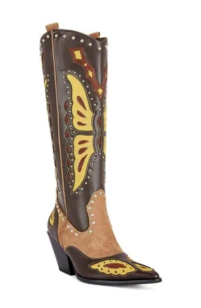 Azalea Wang Flutter Knee High Western Boot in Brown Multi at Nordstrom, Size 6.5