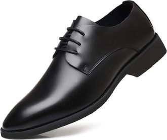 Generic Shoes Dress Oxford for Men Lace Up Round Toe Derby Shoes Cowhide Non Slip Anti-Slip Rubber Sole Prom(Wild Black,7.5 UK)