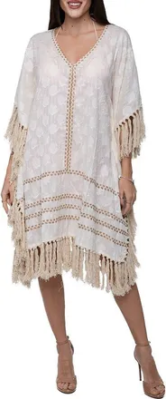 Ranee&rsquo;s Tassel Trim Floral Jacquard Cotton Caftan in Ivory at Nordstrom Rack, Size One Size Oz
