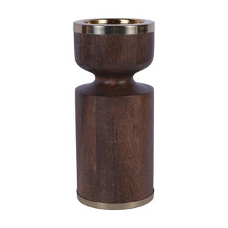 The Libra Company Amalfi Wooden Pillar Holder - Stainless Steel/Mango Wood in Brown