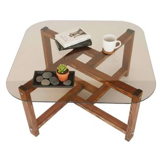 Dmora Mesa De Caf&eacute; Cepheus, Mesa De Centro Baja, Revistero Para Sof&aacute;, Estante De La Sala De Estar, 80x80h40 Cm, Roble, Con Embalaje Reforzado - Dmora